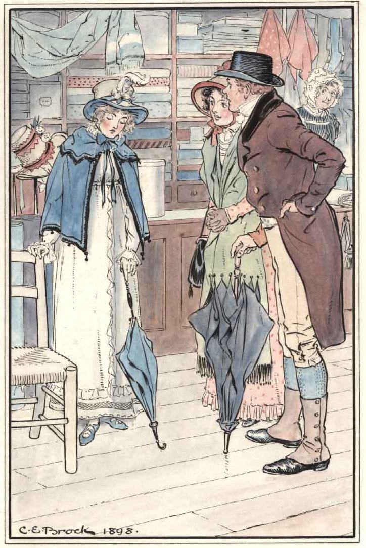 Robert Martin and his sister meet Harriet by chance in the fabric shop.